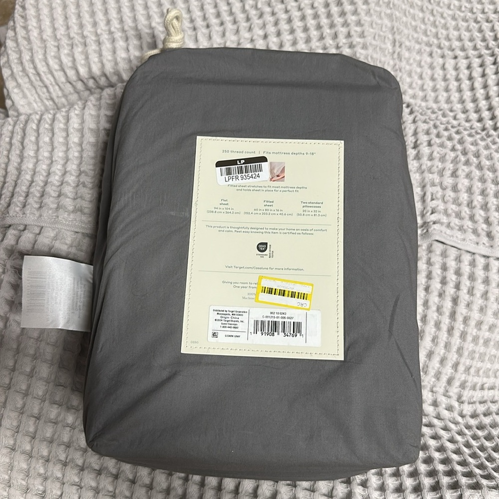 Casaluna Charcoal Supima Percale Sheet Set - Picture 2 of 4